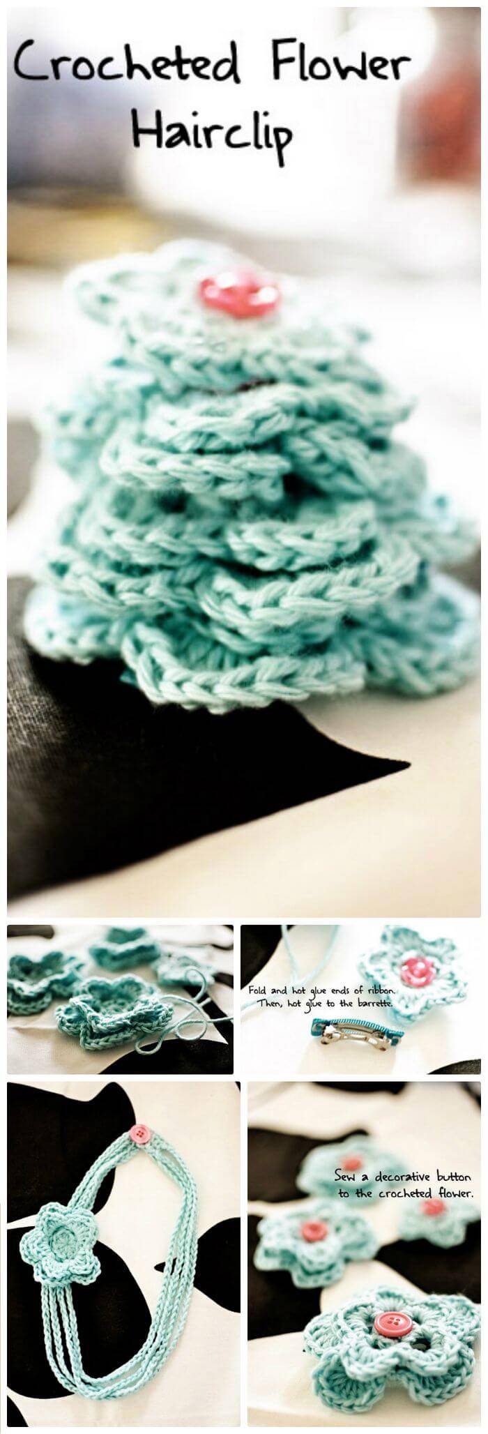 DIY Crochet Flower Hairclip, Easy crochet flower tutorials step-by-step! Easy crochet flower patterns!
