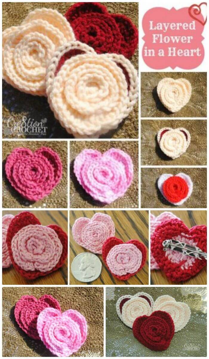 DIY Crochet Flower In A Heart, Easy crochet flower tutorials step-by-step! Easy crochet flower patterns!
