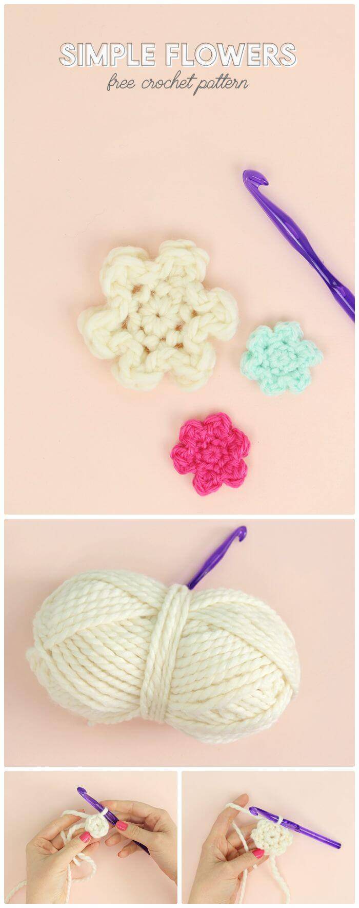 DIY Crochet Flowers Small Simple Flower Pattern, Free crochet flower patterns for crochet lovers!