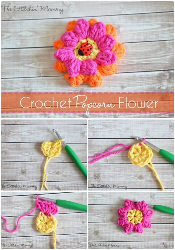 DIY Crochet Popcorn Flower – Free Pattern, DIY projects about how to crochet flowers!