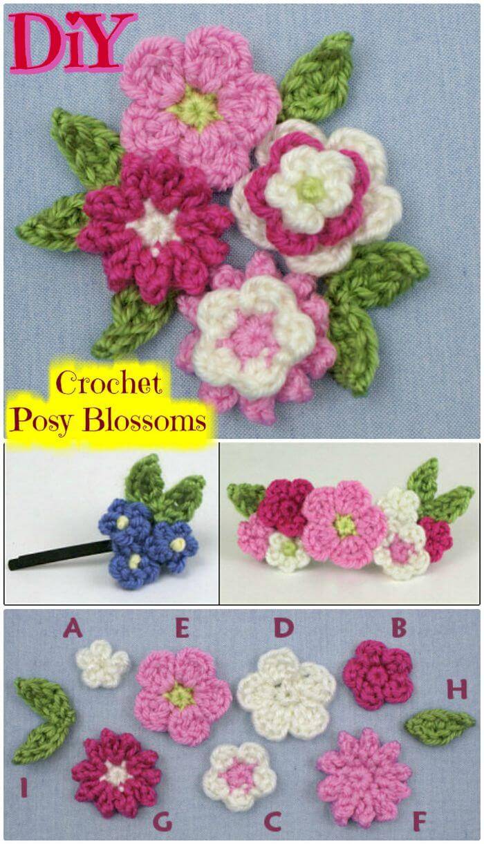 DIY Crochet Posy Blossoms Free Pattern, How to crochet flowers projects! Free crohet flower Patterns!