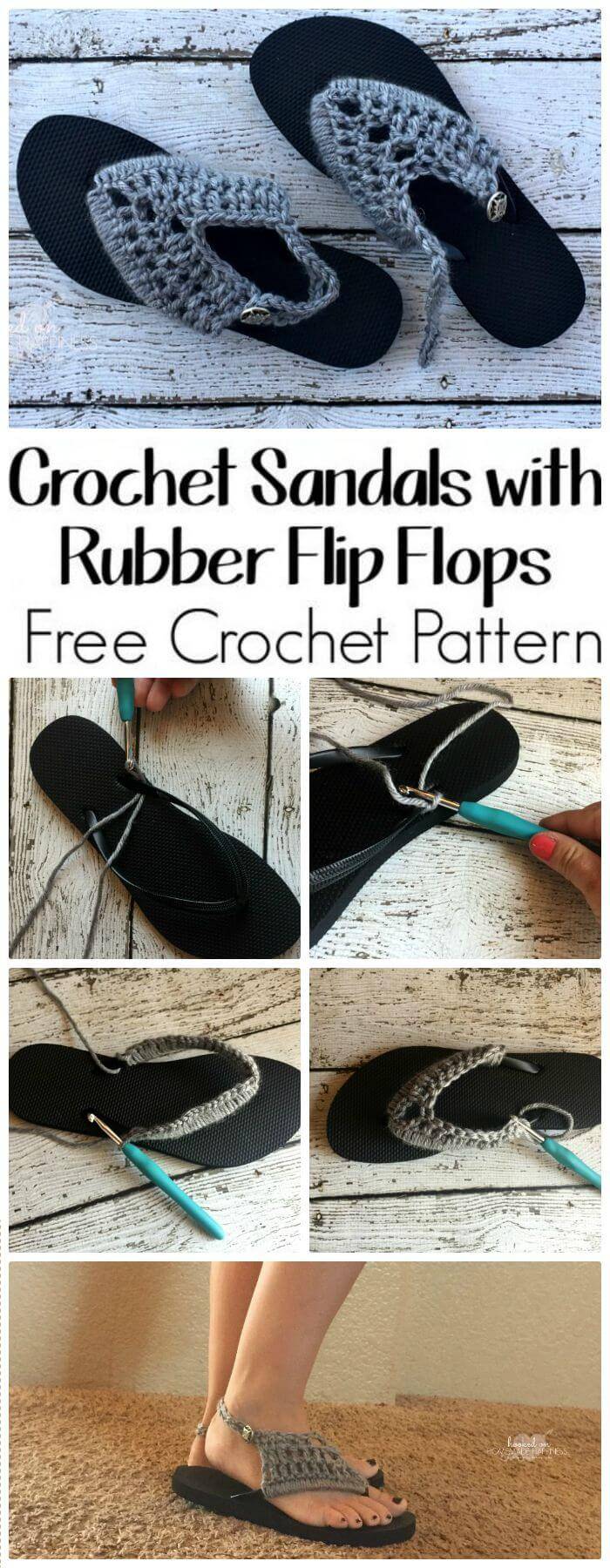 DIY Crochet Sandals With Rubber Flip Flops, crochet flip flops into shoes, crochet flip flops free patterns for adult