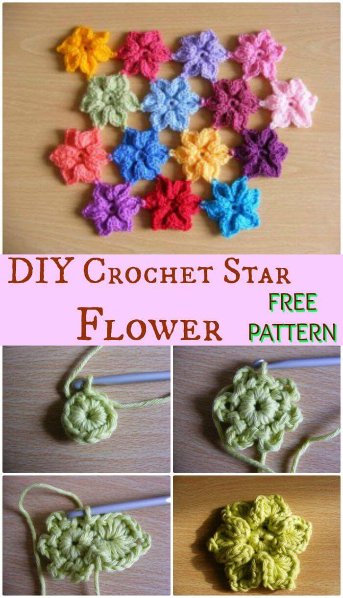 DIY Crochet Star Flower Free Pattern, Easy to crochet flowers with free patterns! Crochet flowers with step-by-step instructions!