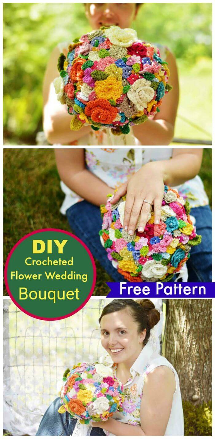 DIY Crocheted Flower Wedding Bouquet-Free Pattern, Easy crochet flowers for beginners with free patterns!