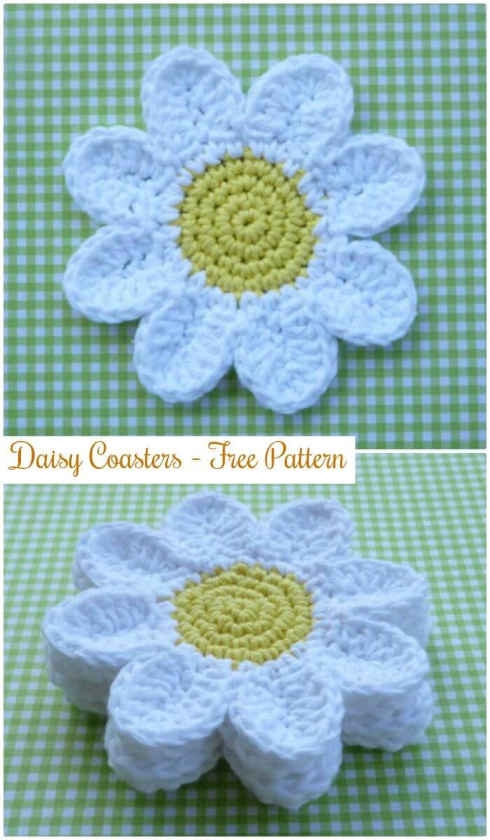 DIY Daisy Coasters - Free Pattern, Beautiful Free Crochet coaster patterns for beginners!