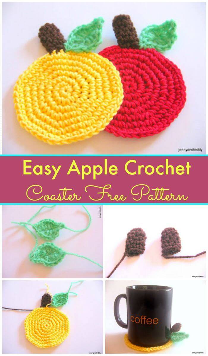 DIY Easy Apple Crochet Coaster Free Pattern, How to crochet a coaster for beginners!