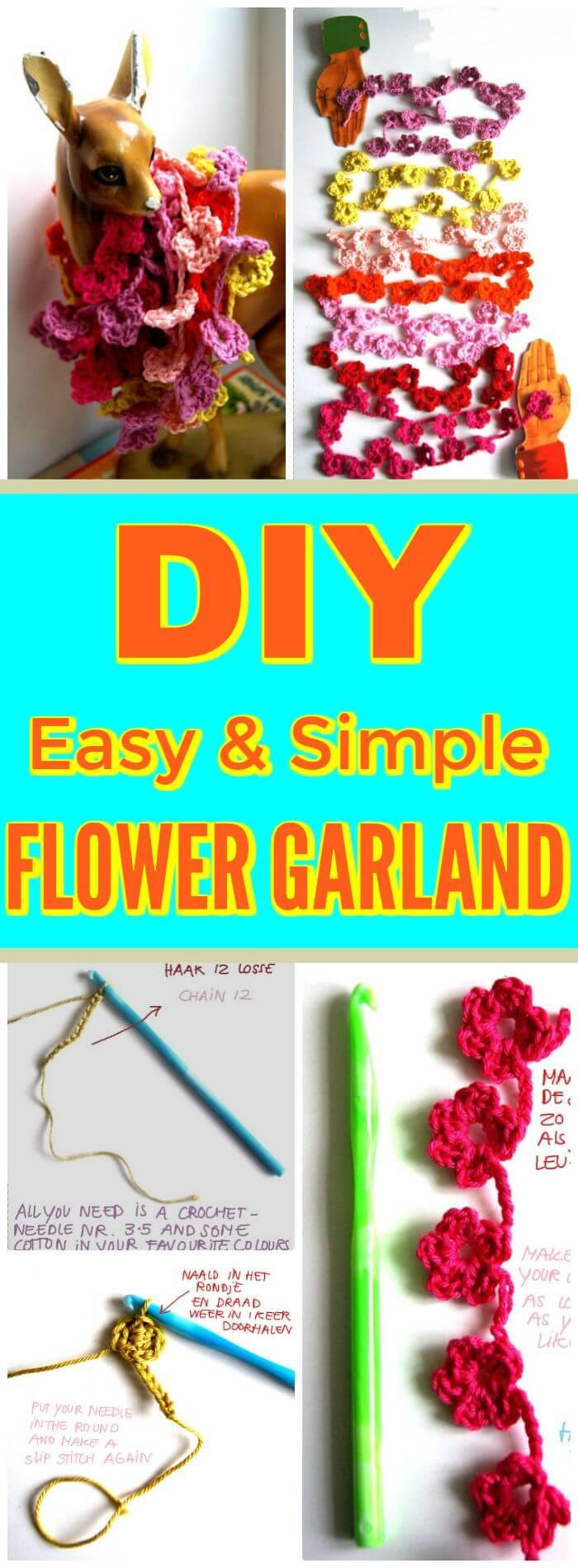 DIY Easy & Simple Flower Garland, Easy crochet flowers for beginners with free patterns!