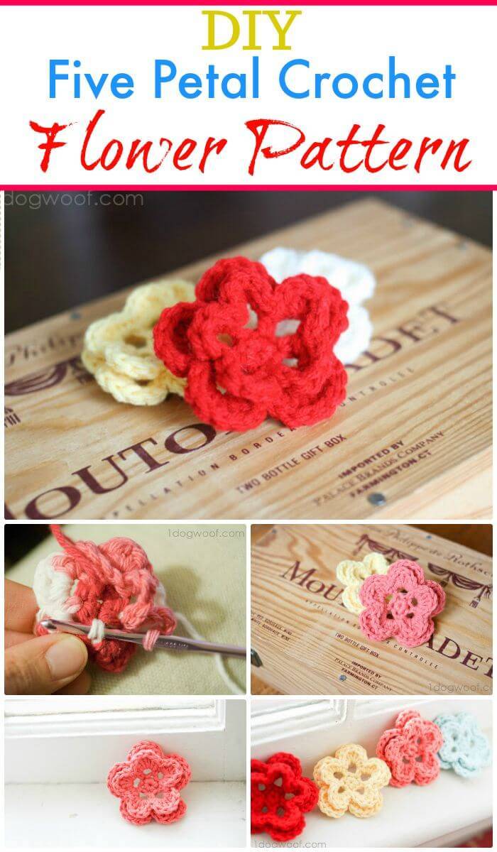 DIY Five Petal Crochet Flower Pattern, How to crochet flowers projects!