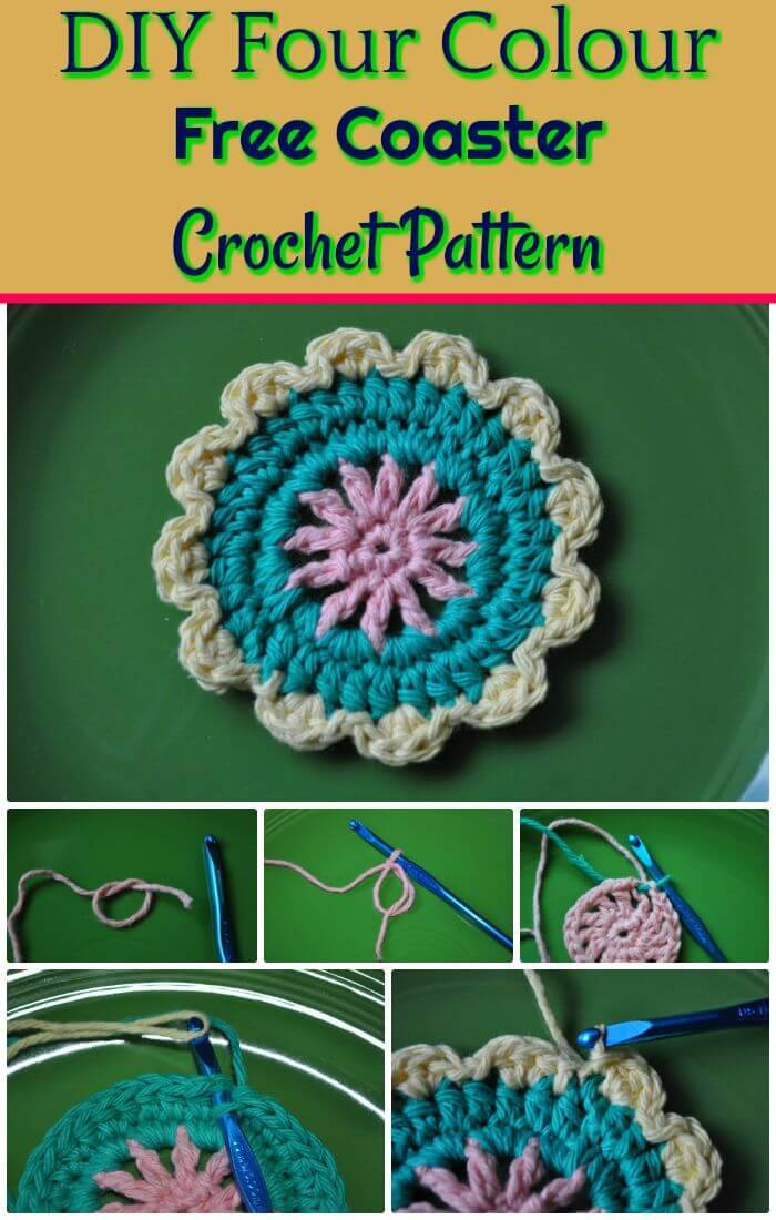 DIY Four Free Coaster Crochet Pattern, Simple crochet coaster free patterns!