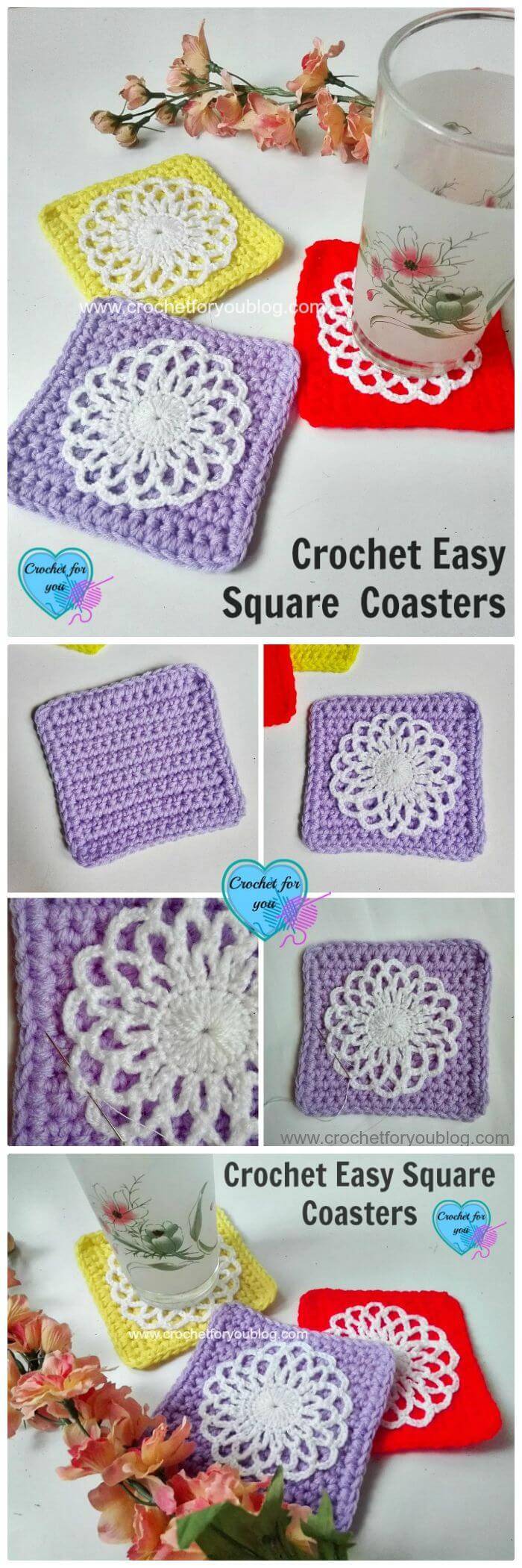 DIY Free Crochet Easy Square Coaster Pattern, Free easy crochet coaster patterns for crochet lovers!