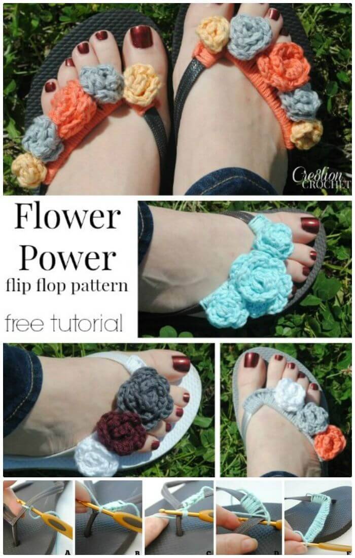 DIY Free Crochet Pattern Flip Flop Flower Tutorial, Easy Crochet Flip Flop Tutorials and Free Patterns