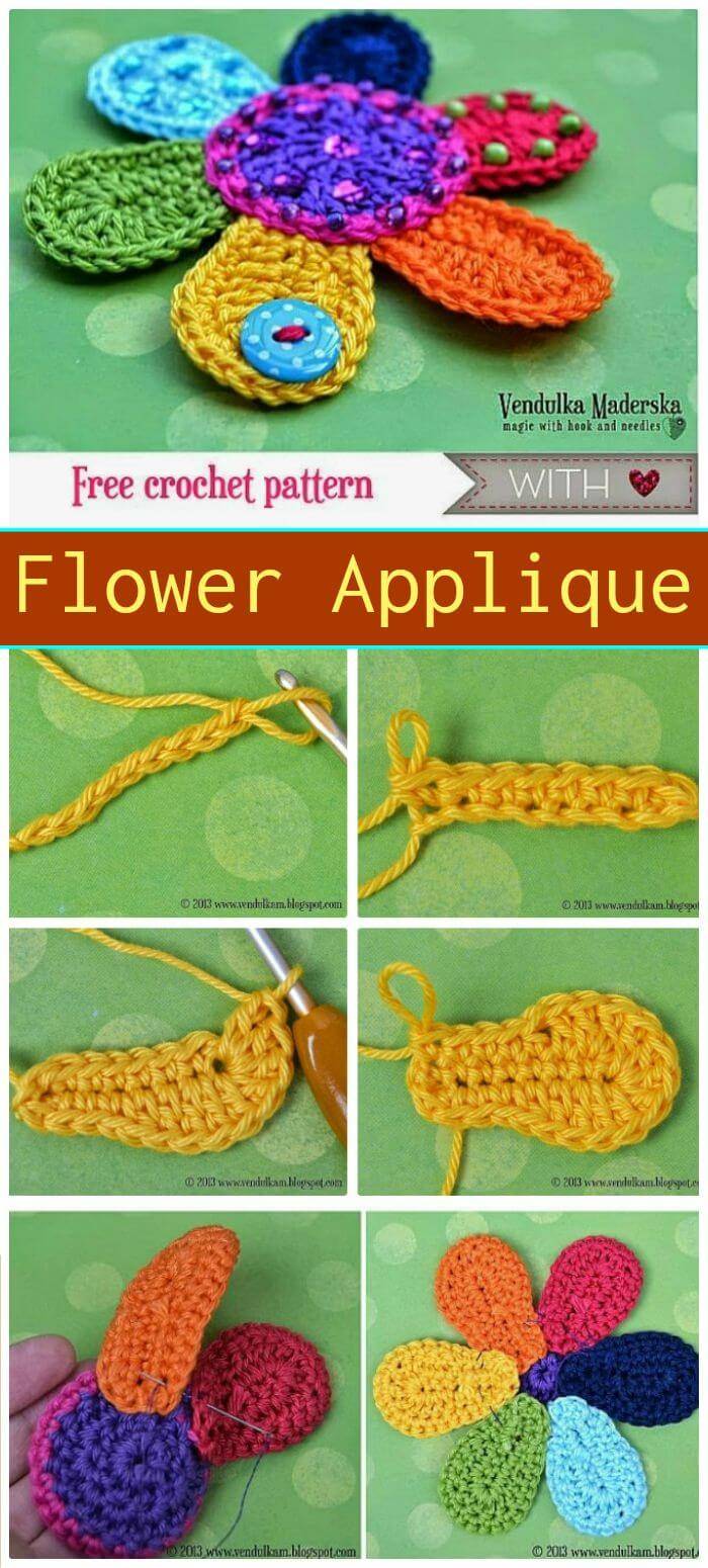 DIY Free Crochet Pattern Flower Applique, Easy crochet flower tutorials for beginners!
