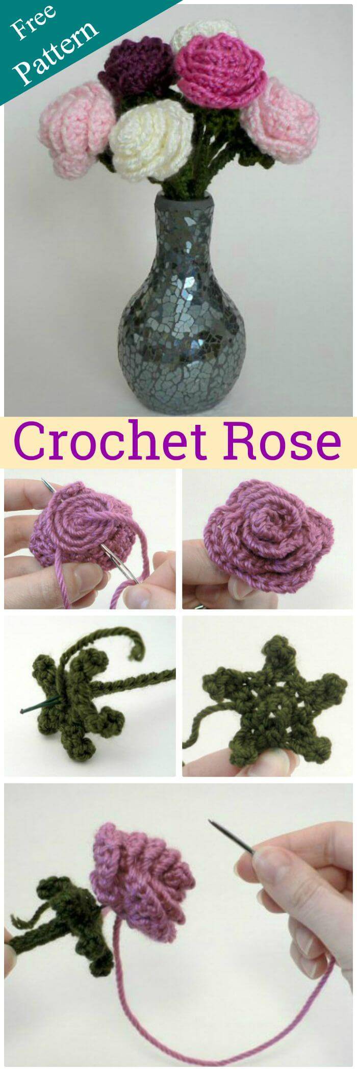 DIY Free Crochet Rose Pattern, DIY crochet flower tutorials!