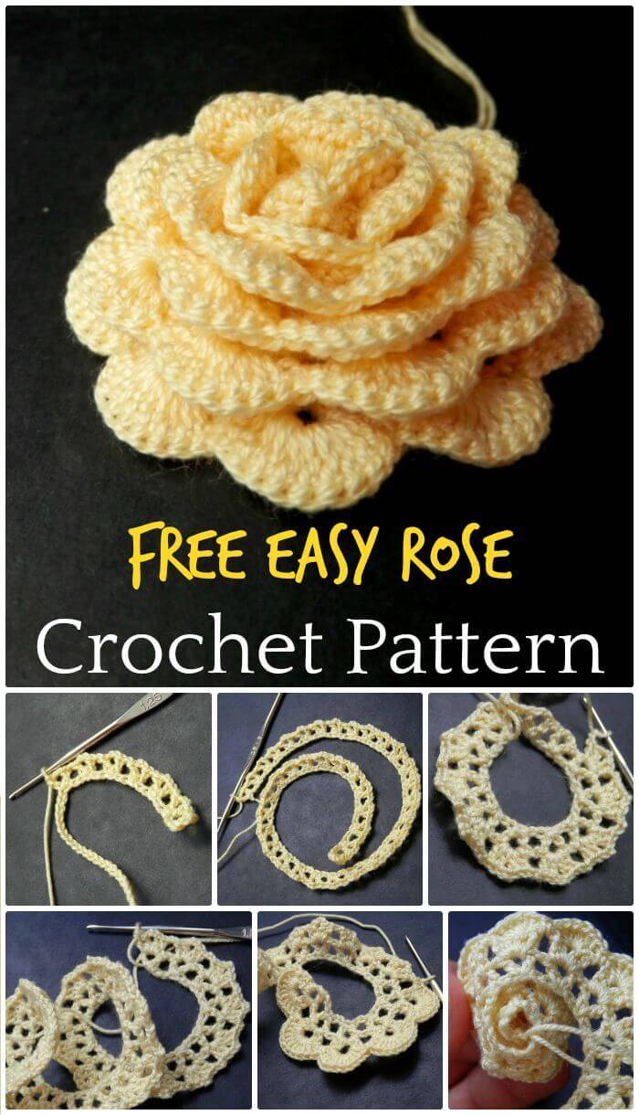 DIY Free Easy Rose Crochet Pattern, How to crochet flowers projects! Free crohet flower Patterns!