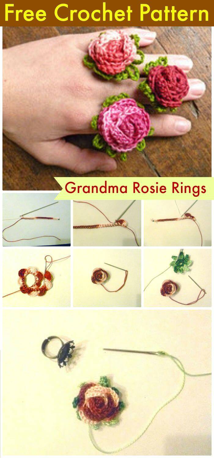 DIY Grandma Rosie Rings Tutorial-Free Crochet Pattern, Easy crochet flowers for beginners with free patterns! Easy and quick crochet flowers patterns with free guides!