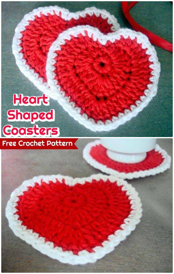 DIY Heart Shaped Coasters-Free Pattern, Free crochet coasters tutorials step-by-step!!