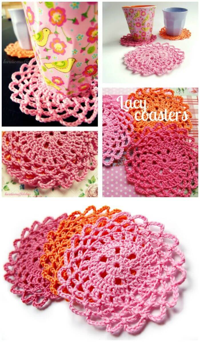 DIY Lacy Crochet Coasters-Free Pattern, Free crochet coaster patterns with easy tutorials! How to crochet a coaster for beginners!