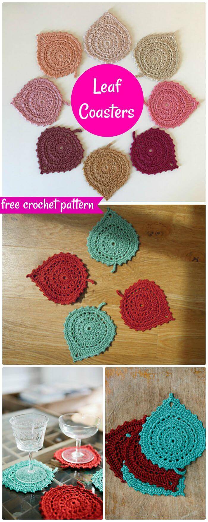 DIY Leaf Coasters-Free Crochet Pattern, Beautiful Free Crochet coaster patterns for beginners! Crochet coaster patterns for beginners!