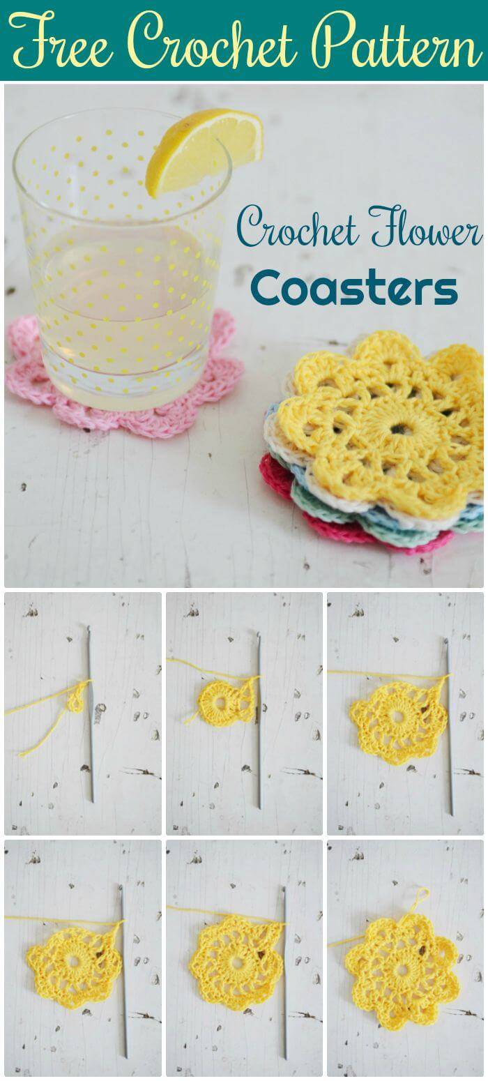 DIY Make Crochet Flower Coasters, Easy Free Crochet Flower Coaster Patterns