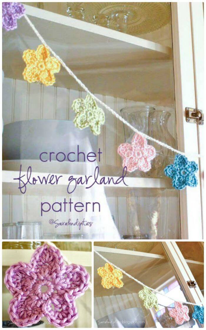 DIY Make Free Crocheted Flower Garland Pattern, Easy crochet flower tutorials step-by-step! Easy crochet flower patterns!