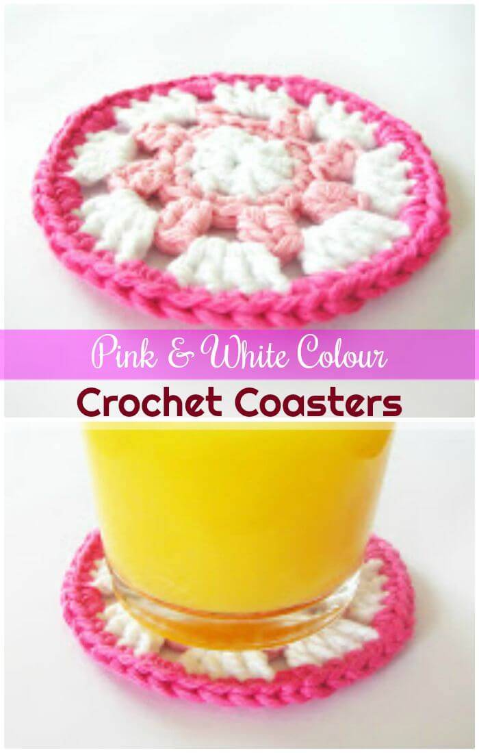 DIY Pinks & White Colour Crochet Coaster, How to crochet a coaster step-by-step!
