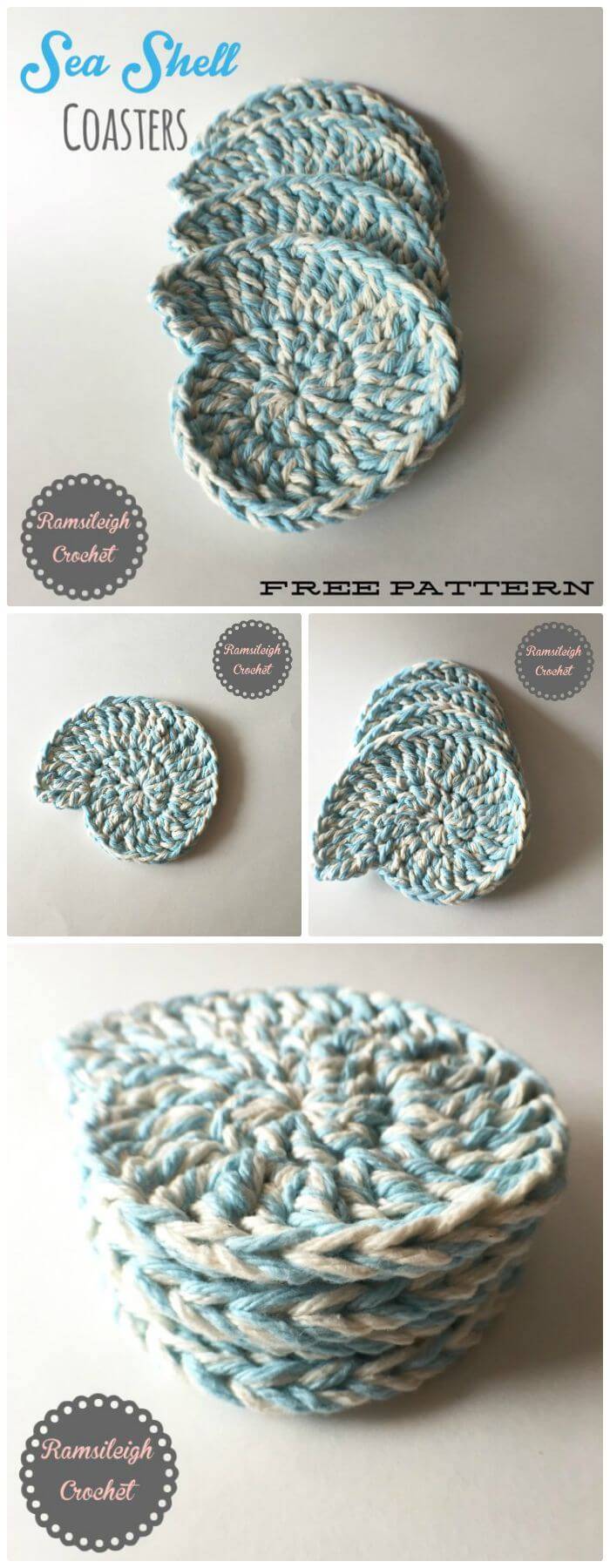 DIY Sea Shell Coasters-Free Crochet Pattern, Quick and easy crochet coasters with complete free patterns! Simple crochet coaster free patterns!