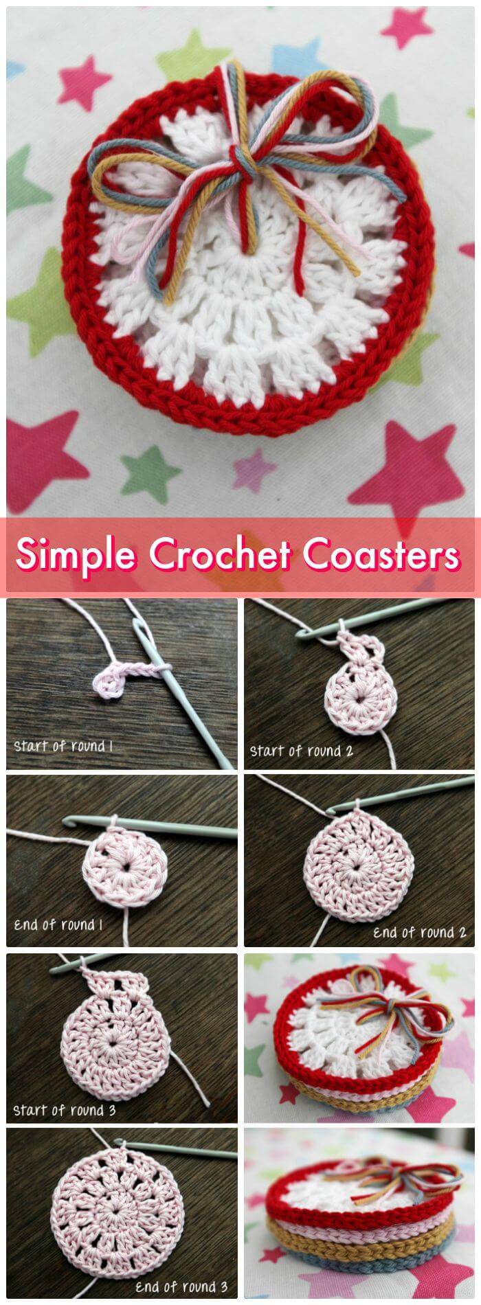 DIY Simple Crochet Coasters, How to crochet a coaster step-by-step! Free crochet coaster patterns with instructional guides!