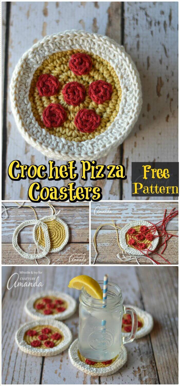 DIY Simple & Easy Crochet Pizza Coasters, How to crochet a coaster step-by-step! Free crochet coaster patterns with instructional guides!