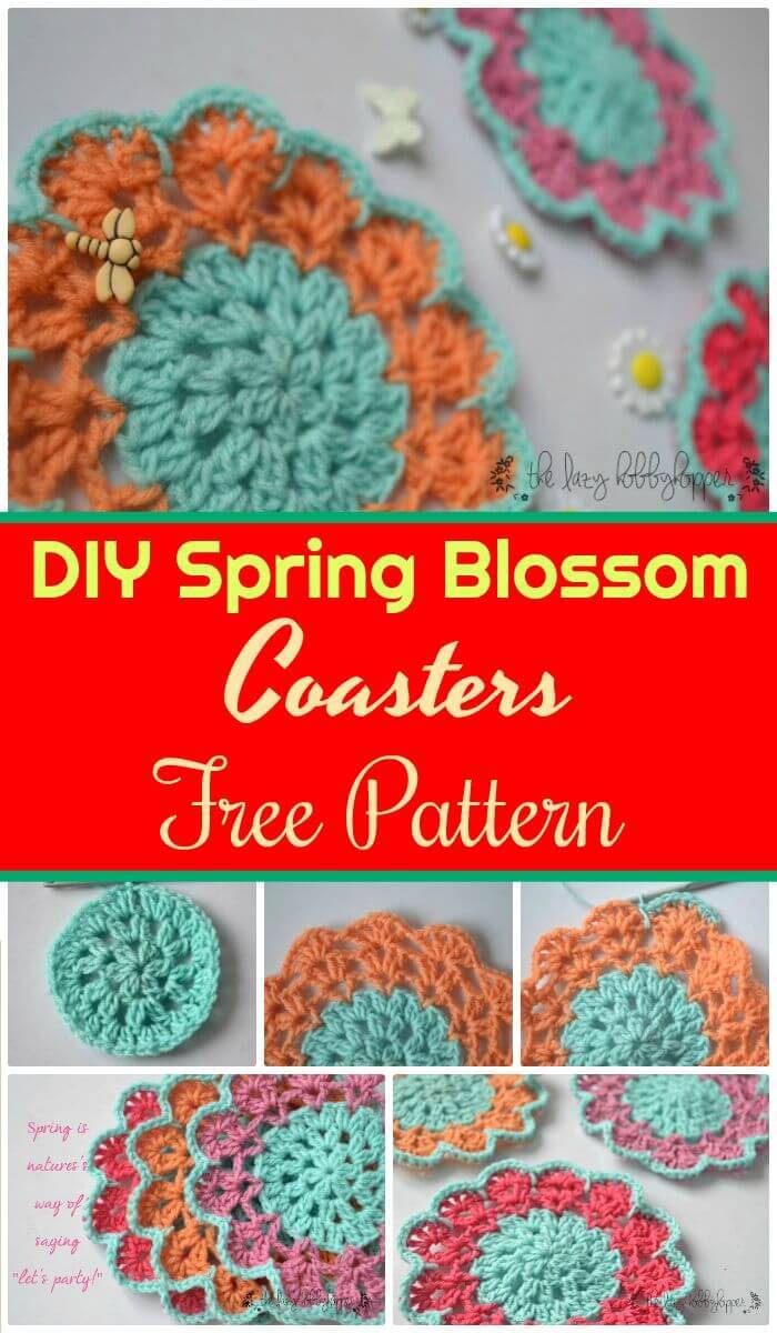 DIY Spring Blossom Coasters - Free Pattern, Super easy and free crochet flower patterns! Easy crochet flower tutorials for beginners!