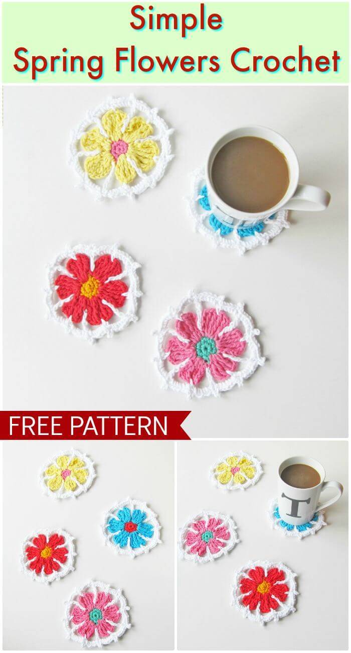 DIY Spring Flowers Crochet Coasters Pattern, Easy and quick crochet flowers patterns with free guides!