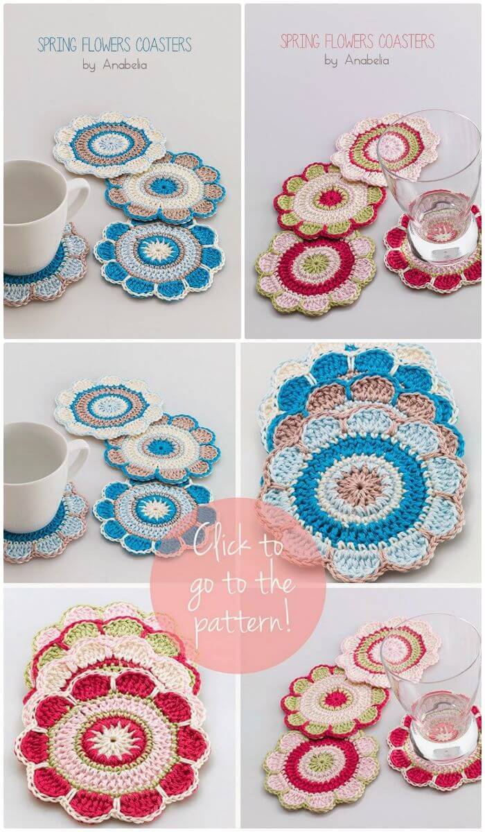 DIY Spring Flowers Crochet Coasters Pattern