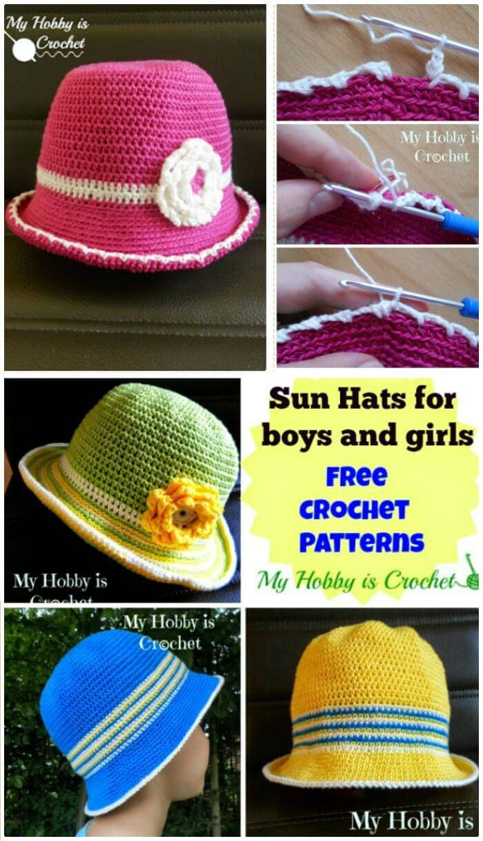 DIY Toddler Cotton Sun Hat - Free Croche Free crochet flower patterns for hats! DIY crochet flower tutorials!t Pattern with Tutorial