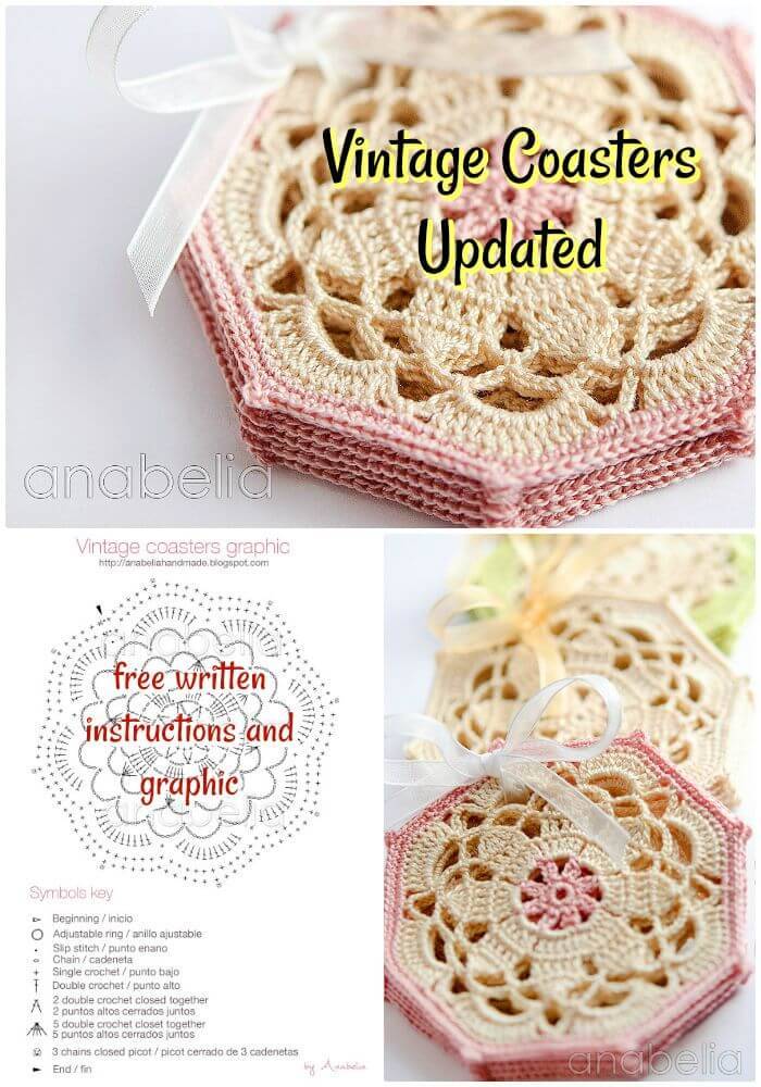 DIY Vintage Coasters Updated Free Written Instructions And Graphic, Crochet coaster patterns for beginners!