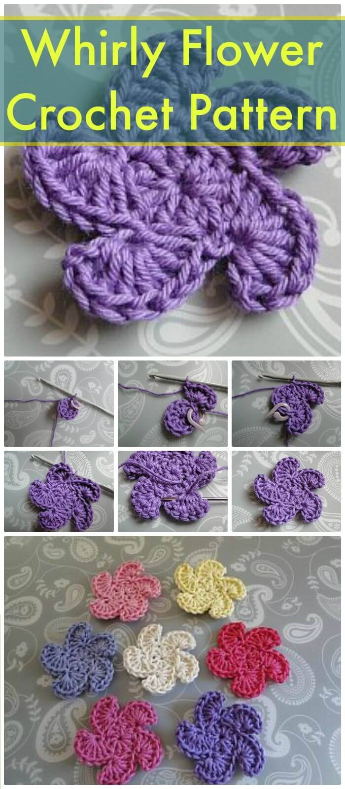 DIY Whirly Flower Crochet Pattern, Super easy and free crochet flower patterns! Easy crochet flower tutorials for beginners!
