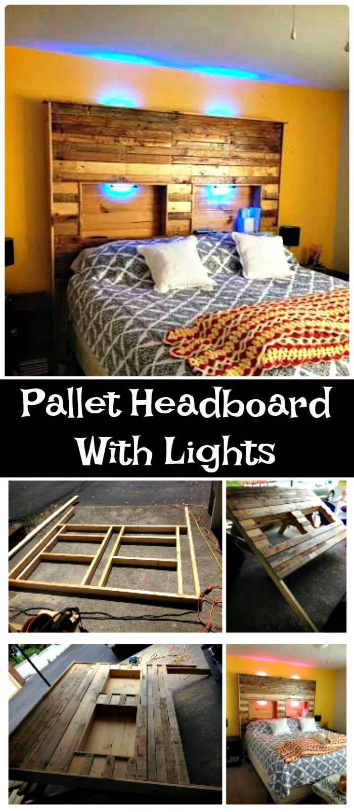 Homemade Pallet Headboard with Lights - DIY Pallet Furniture Ideas