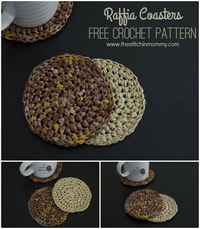 Raffia Coasters - Free Crochet Pattern, crochet coasters tutorials! Crochet coaster patterns for beginners!