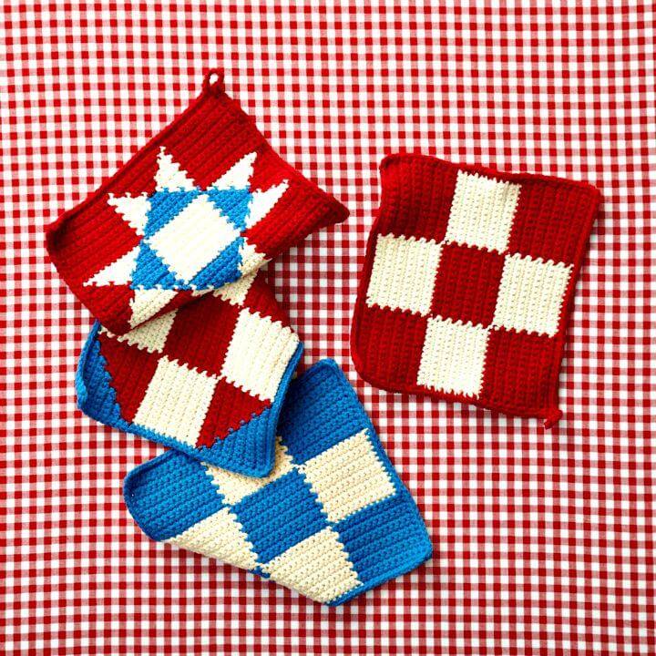 Easy Free Crochet 4th Of July Potholders Pattern