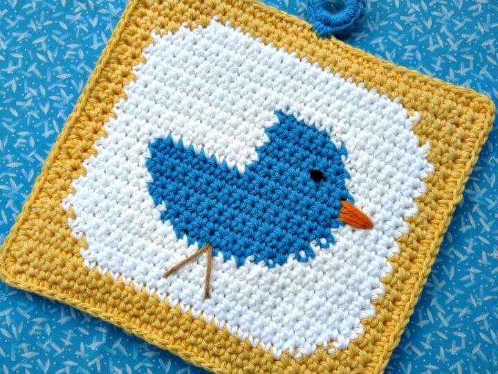 Crochet Bluebird Potholder - Free Pattern