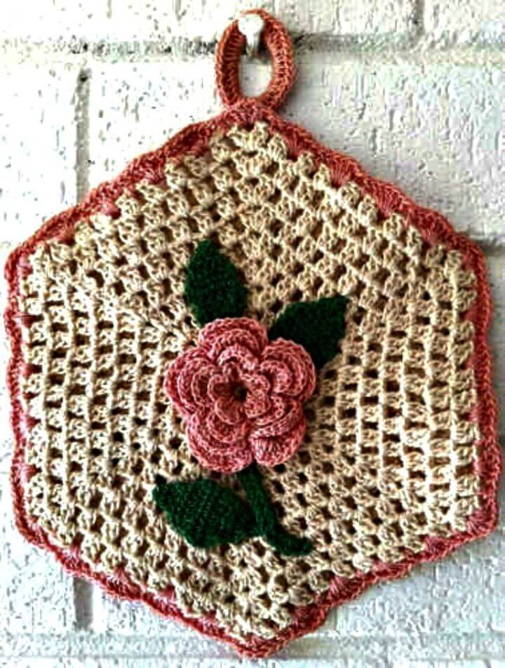 Easy Free Crochet Camille Rose Vintage Potholder Pattern