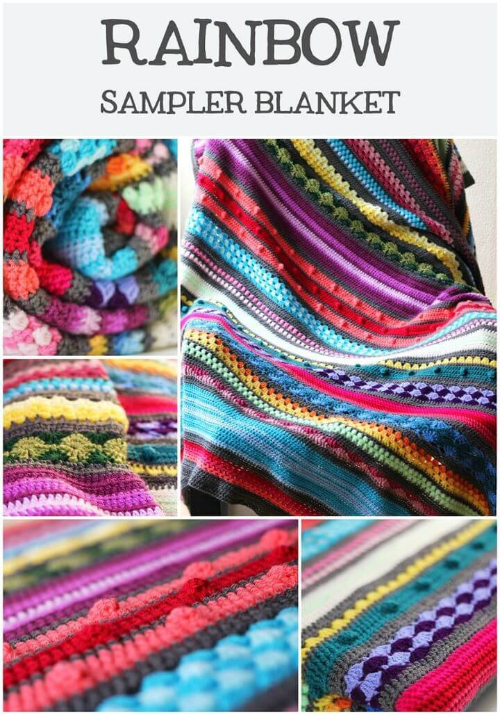 55 Free Crochet Rainbow Patterns / 14 Rainbow Blanket ⋆ DIY Crafts