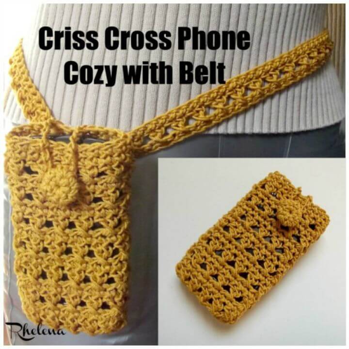 Free Crochet Criss Cross Phone Cozy with Belt