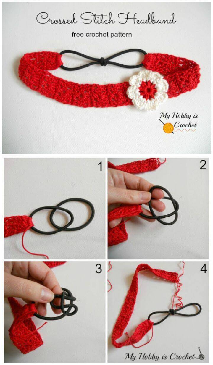 Easy Crochet Crossed Stitch Headband with Flower Applique - Free Pattern
