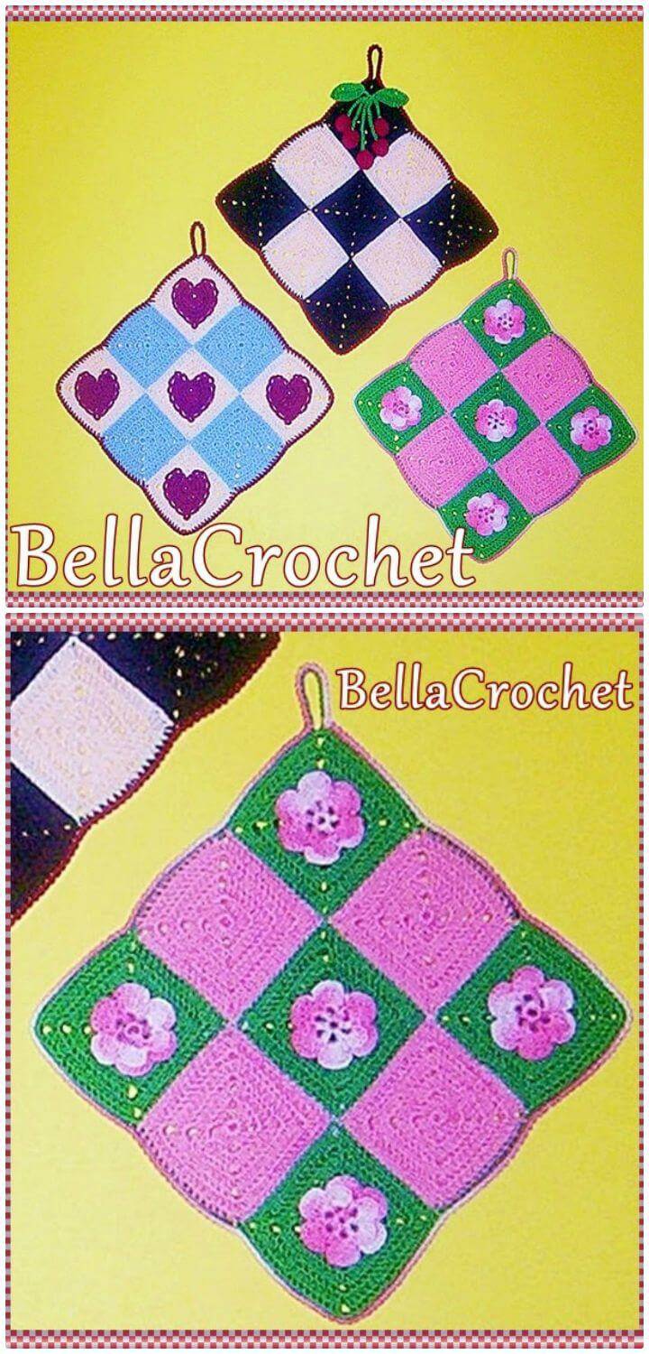 Easy Free Crochet Decorative Checkerboard Potholder Pattern