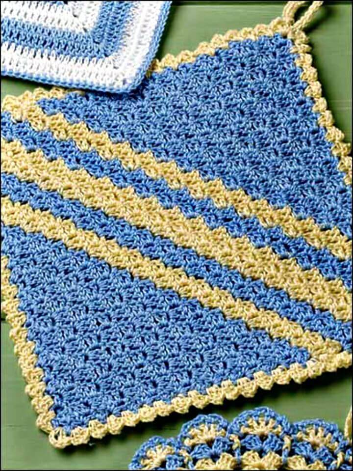 Crochet Diagonal Shells Pot Holder Pattern