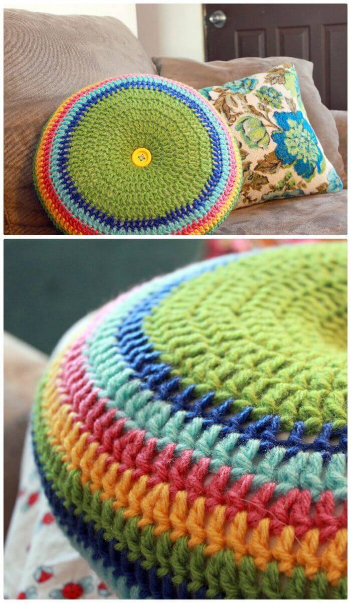 How To Free Crochet Easy Striped16 Round Pillow Pattern