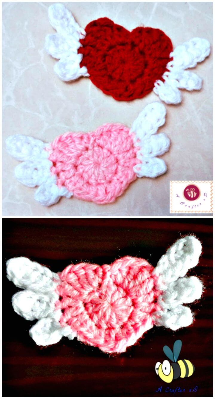 Crochet Flying Heart Applique - Free Pattern