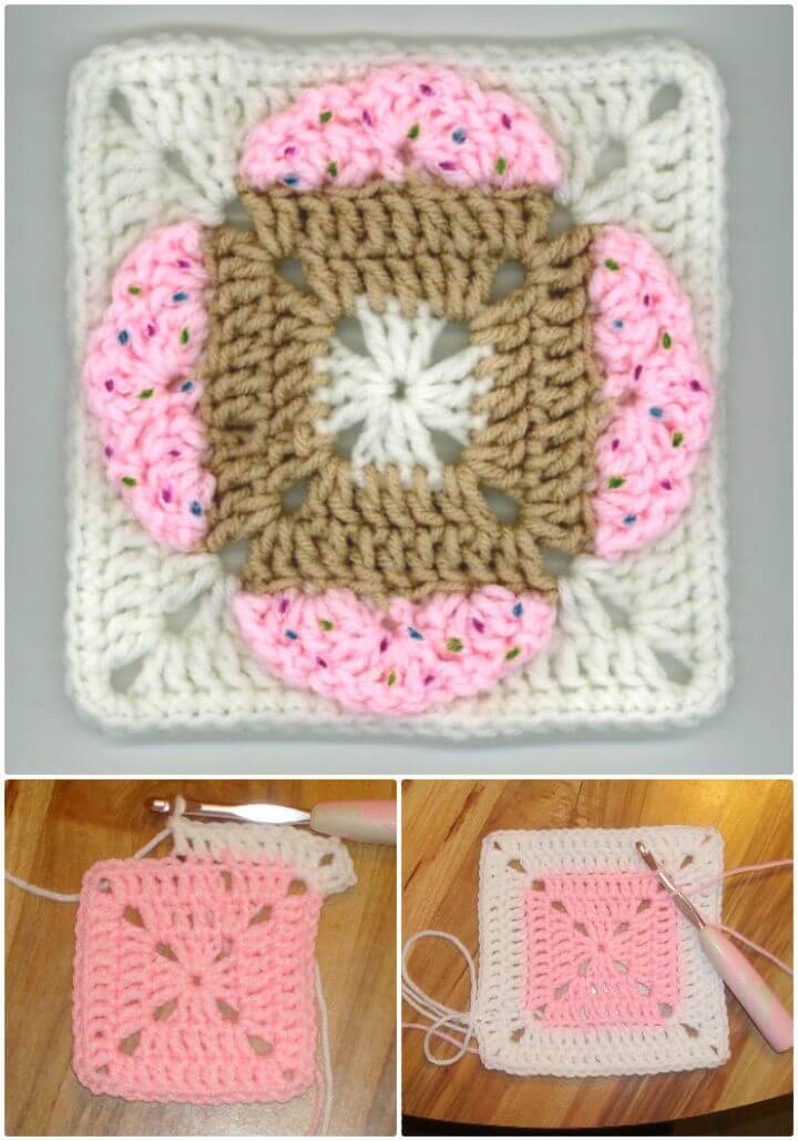 Free Crochet Four Hearts Square (Ice Cream & Cupcakes Too)