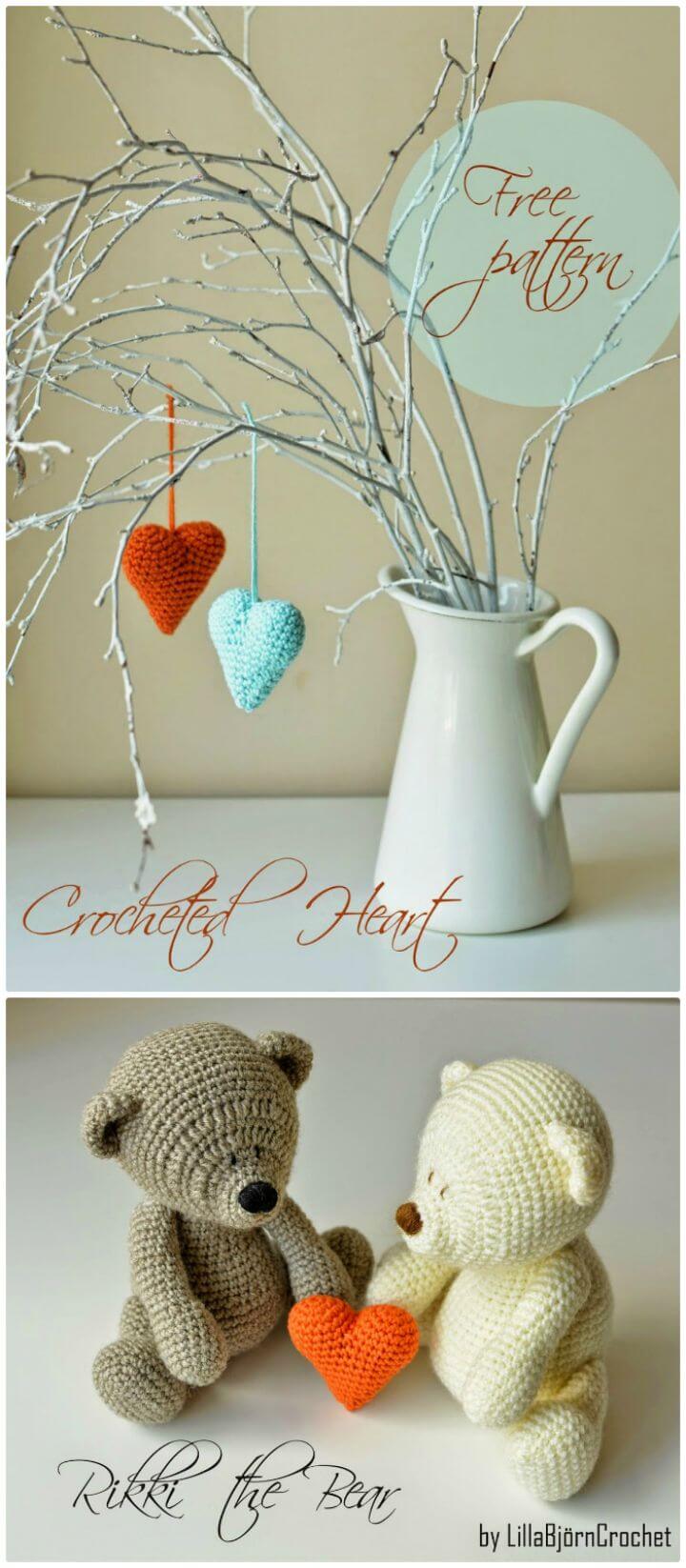 Easy Crochet Heart Pattern And Rikki Bear - Free Valentine Day Pattern