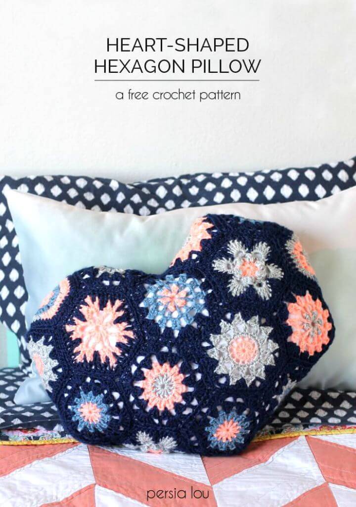 Easy Free Crochet Heart-Shaped Hexagon Pillow Pattern