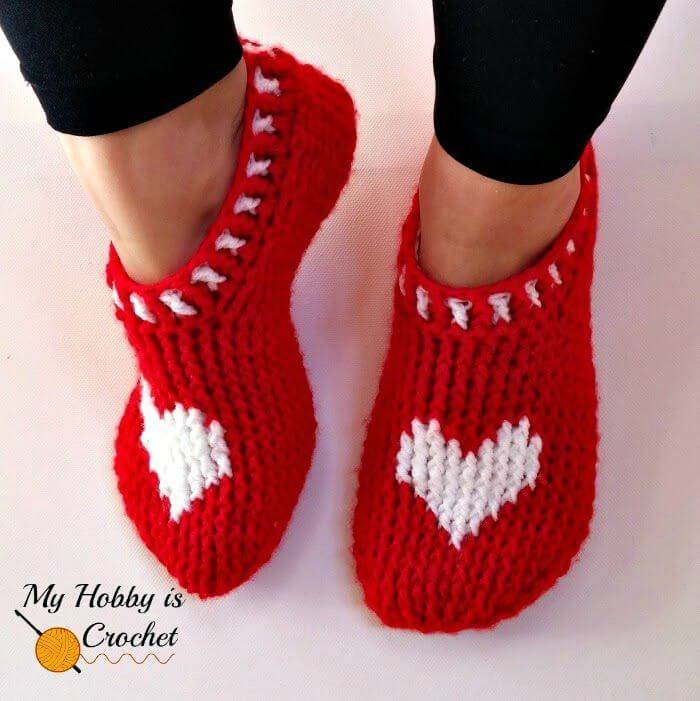 Easy Crochet Heart And Sole Slippers - Free Pattern